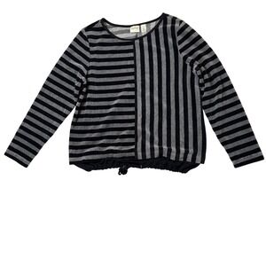 Zenergy‎ by Chicos Womens Size 1 Grey Black Stripe Long Sleeve Top Drawstring